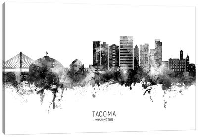 Tacoma Washington Skyline Name Black & White Canvas Art Print