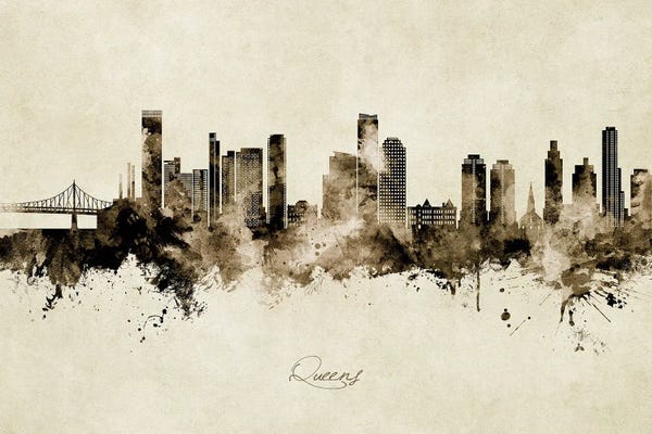 Queens: Queens New York Skyline Vintage by Michael Tompsett