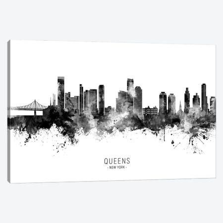 Queens New York Skyline Name Black & White Canvas Print #MTO3440} by Michael Tompsett Art Print