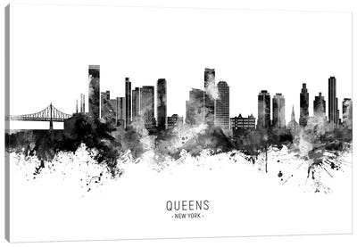 Queens New York Skyline Name Black & White Canvas Art Print