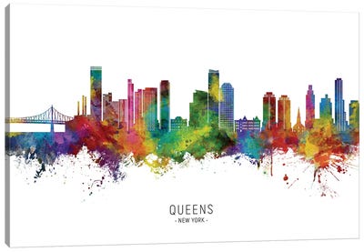 Queens New York Skyline City Name Canvas Art Print