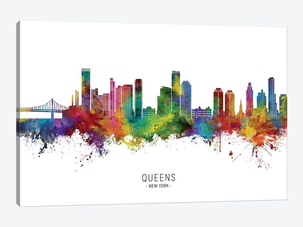 Queens New York Skyline City Name by Michael Tompsett 1-piece Canvas Art Print