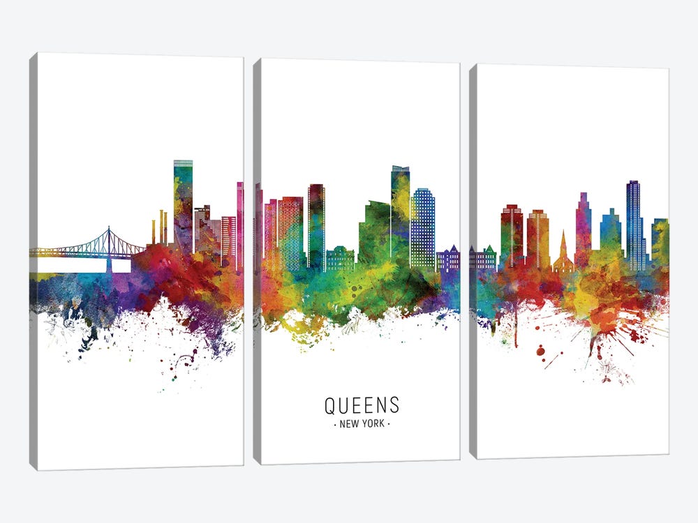 Queens New York Skyline City Name by Michael Tompsett 3-piece Canvas Print