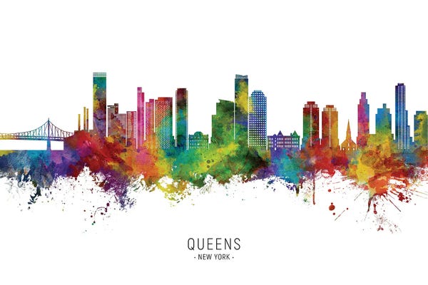 Queens: Queens New York Skyline City Name by Michael Tompsett