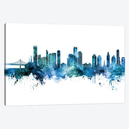 Queens New York Skyline Blue Teal Canvas Print #MTO3442} by Michael Tompsett Art Print