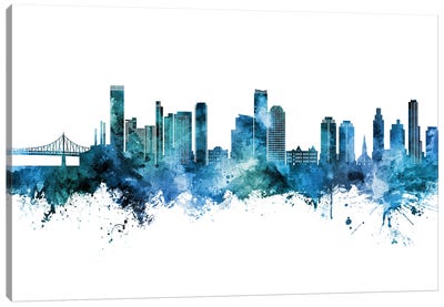 Queens New York Skyline Blue Teal Canvas Art Print