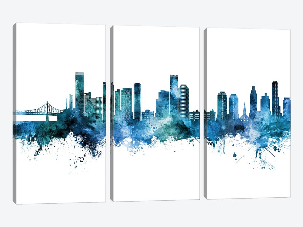 Queens New York Skyline Blue Teal by Michael Tompsett 3-piece Canvas Artwork