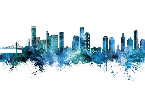 Queens: Queens New York Skyline Blue Teal by Michael Tompsett