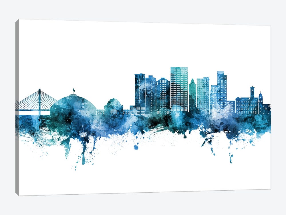 Tacoma Washington Skyline Blue Teal by Michael Tompsett 1-piece Canvas Print