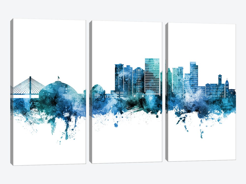 Tacoma Washington Skyline Blue Teal by Michael Tompsett 3-piece Art Print