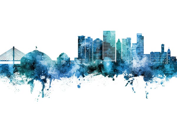 Tacoma: Tacoma Washington Skyline Blue Teal by Michael Tompsett