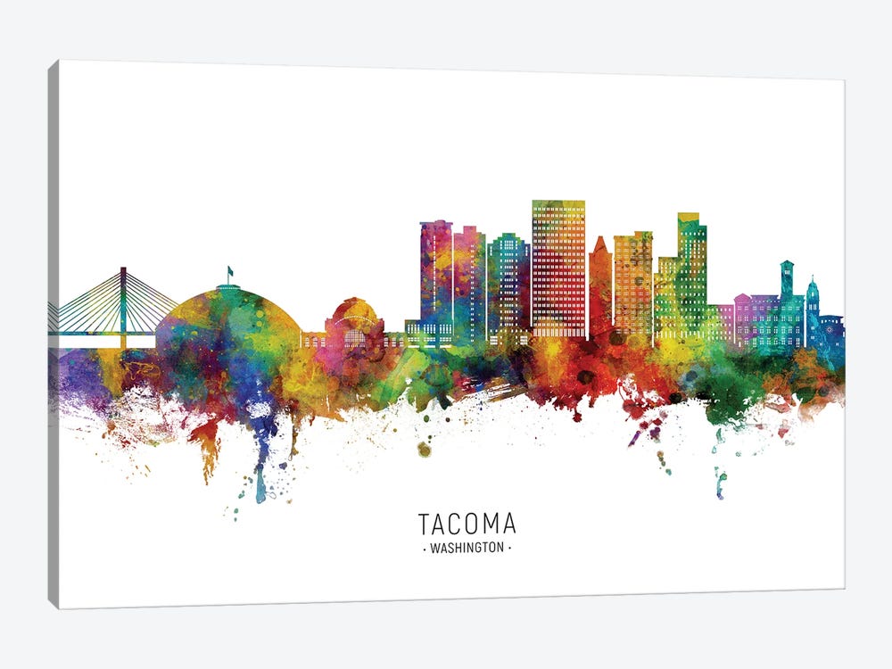 Tacoma Washington Skyline City Name by Michael Tompsett 1-piece Canvas Wall Art