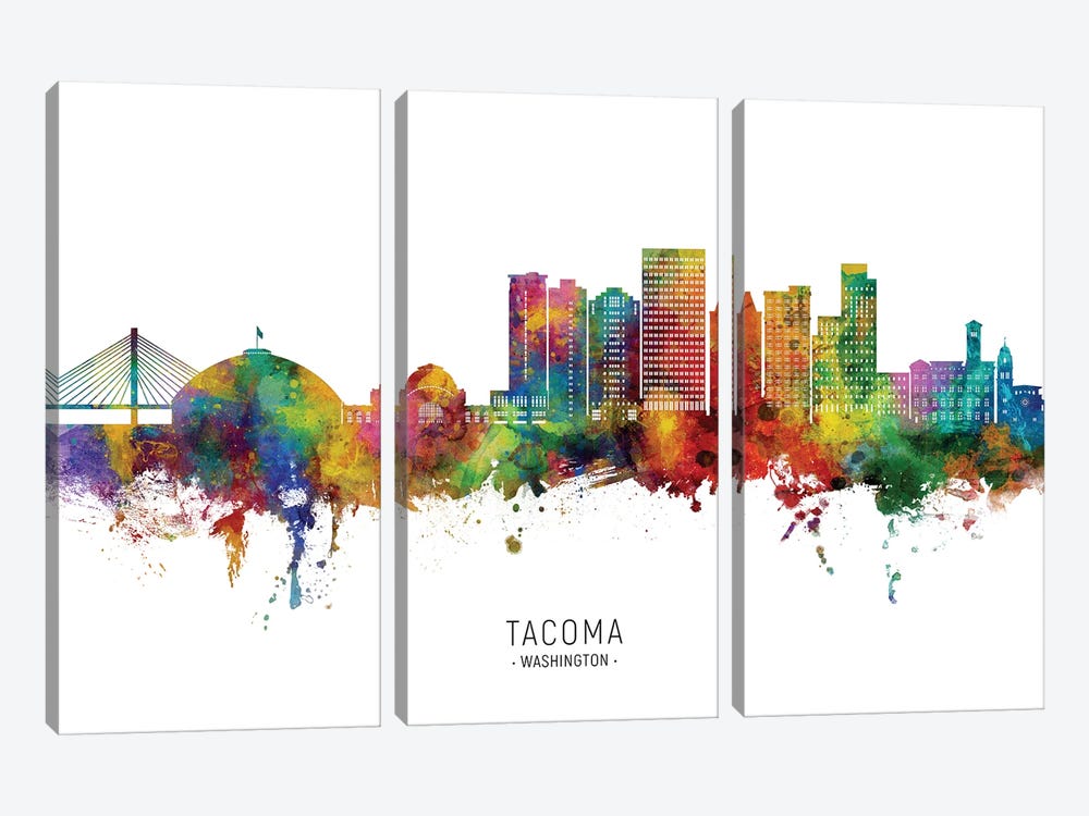 Tacoma Washington Skyline City Name by Michael Tompsett 3-piece Canvas Artwork