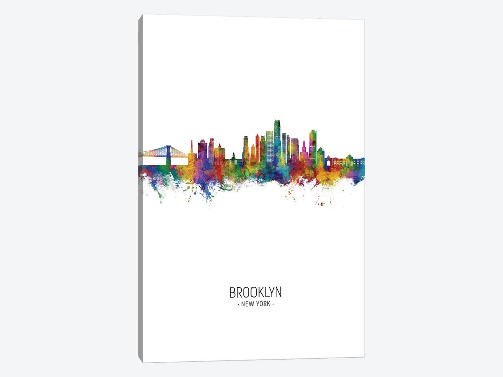 Brooklyn New York Skyline Portrait by Michael Tompsett 1-piece Canvas Art Print