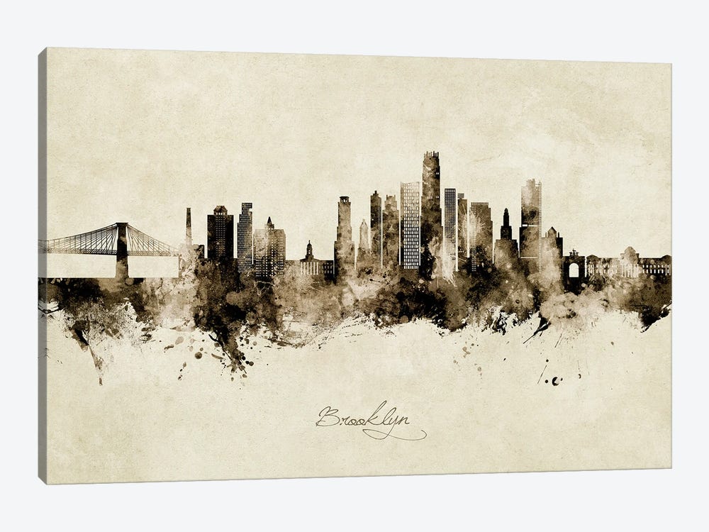 Brooklyn New York Skyline Vintage by Michael Tompsett 1-piece Canvas Art