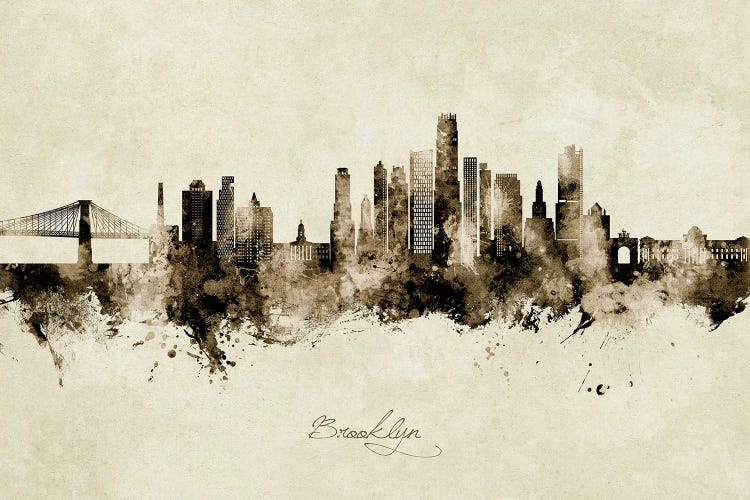 Brooklyn New York Skyline Vintage by Michael Tompsett wall art