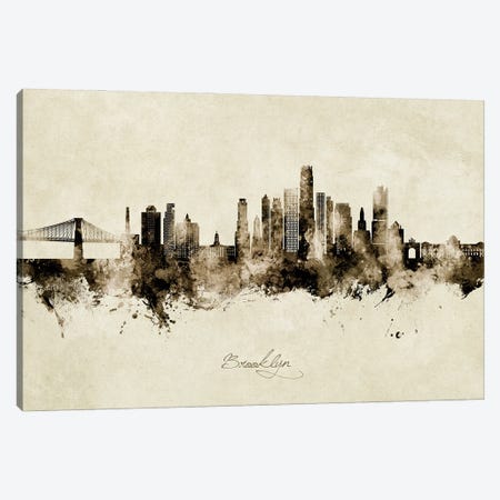 Brooklyn New York Skyline Vintage Canvas Print #MTO3446} by Michael Tompsett Canvas Artwork