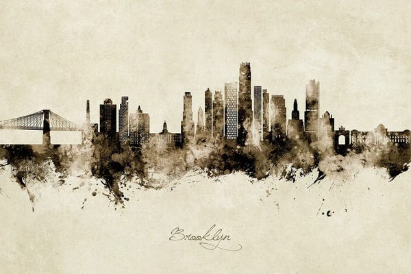 Brooklyn: Brooklyn New York Skyline Vintage by Michael Tompsett