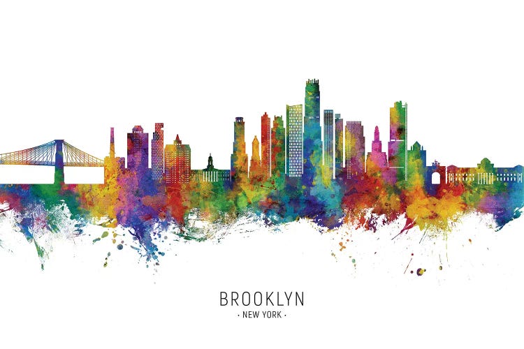 Brooklyn New York Skyline City Name by Michael Tompsett wall art