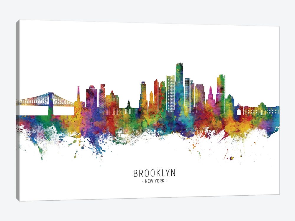 Brooklyn New York Skyline City Name by Michael Tompsett 1-piece Art Print