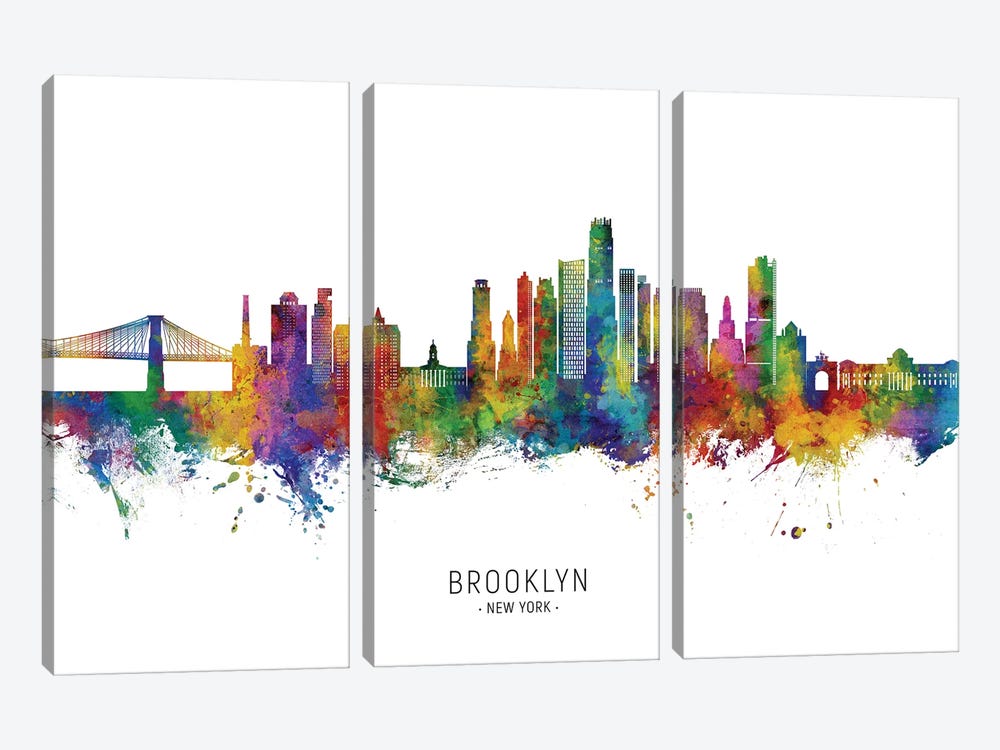 Brooklyn New York Skyline City Name by Michael Tompsett 3-piece Canvas Art Print