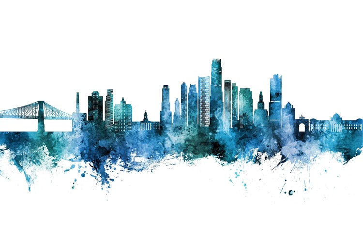 Brooklyn New York Skyline Blue Teal by Michael Tompsett wall art