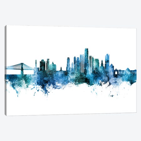 Brooklyn New York Skyline Blue Teal Canvas Print #MTO3448} by Michael Tompsett Canvas Art Print