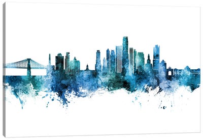 Brooklyn New York Skyline Blue Teal Canvas Art Print - Brooklyn Art
