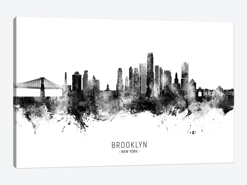 Brooklyn New York Skyline Name Black & White by Michael Tompsett 1-piece Art Print