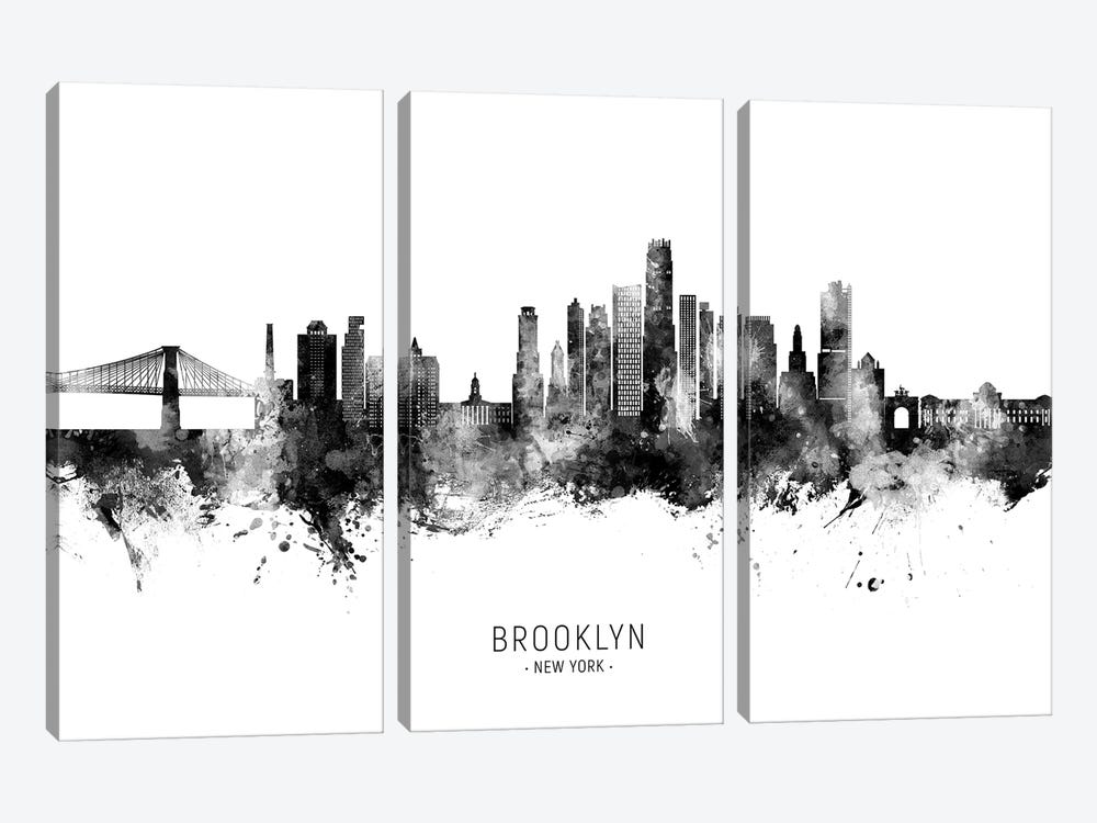 Brooklyn New York Skyline Name Black & White by Michael Tompsett 3-piece Art Print