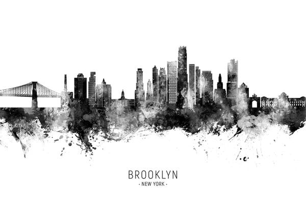 Brooklyn: Brooklyn New York Skyline Name Black & White by Michael Tompsett
