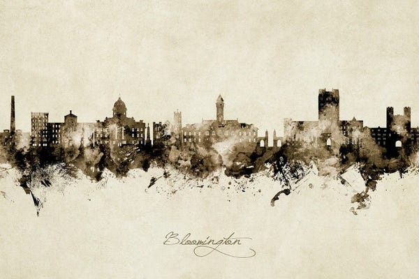 Indiana: Bloomington Indiana Skyline Vintage by Michael Tompsett