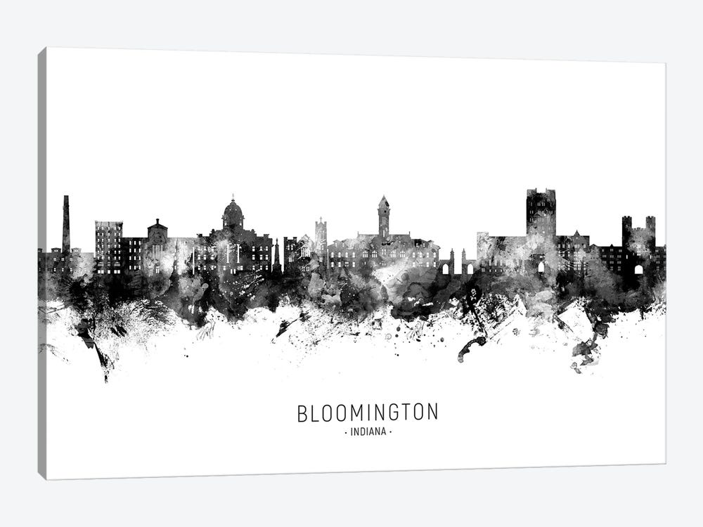 Bloomington Indiana Skyline Name Black & White by Michael Tompsett 1-piece Canvas Art Print