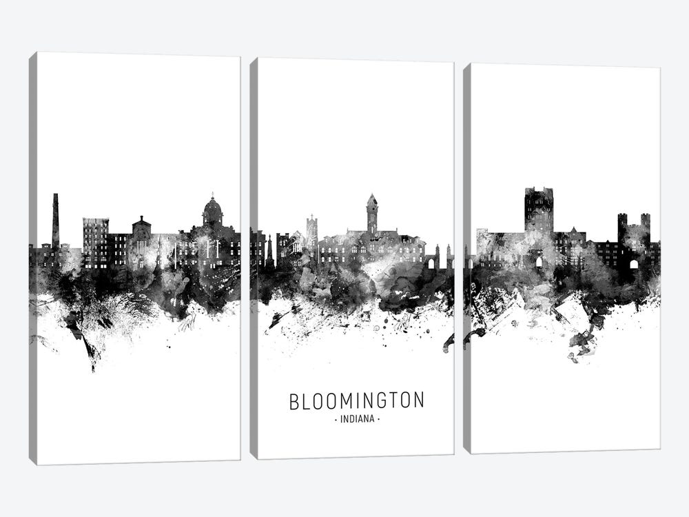 Bloomington Indiana Skyline Name Black & White by Michael Tompsett 3-piece Art Print