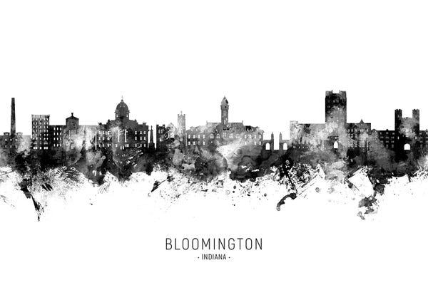 Indiana: Bloomington Indiana Skyline Name Black & White by Michael Tompsett