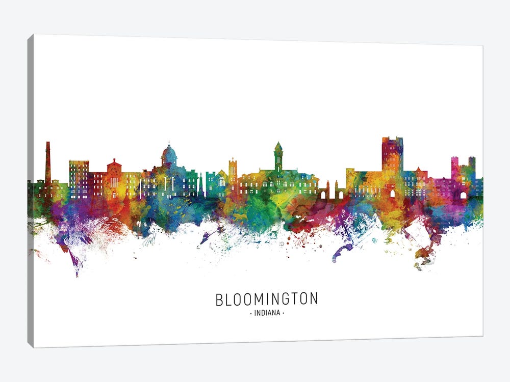 Bloomington Indiana Skyline City Name by Michael Tompsett 1-piece Canvas Artwork