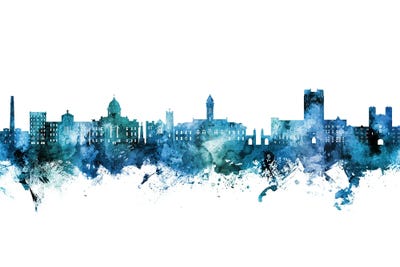 Bloomington Indiana Skyline Blue Teal by Michael Tompsett art print