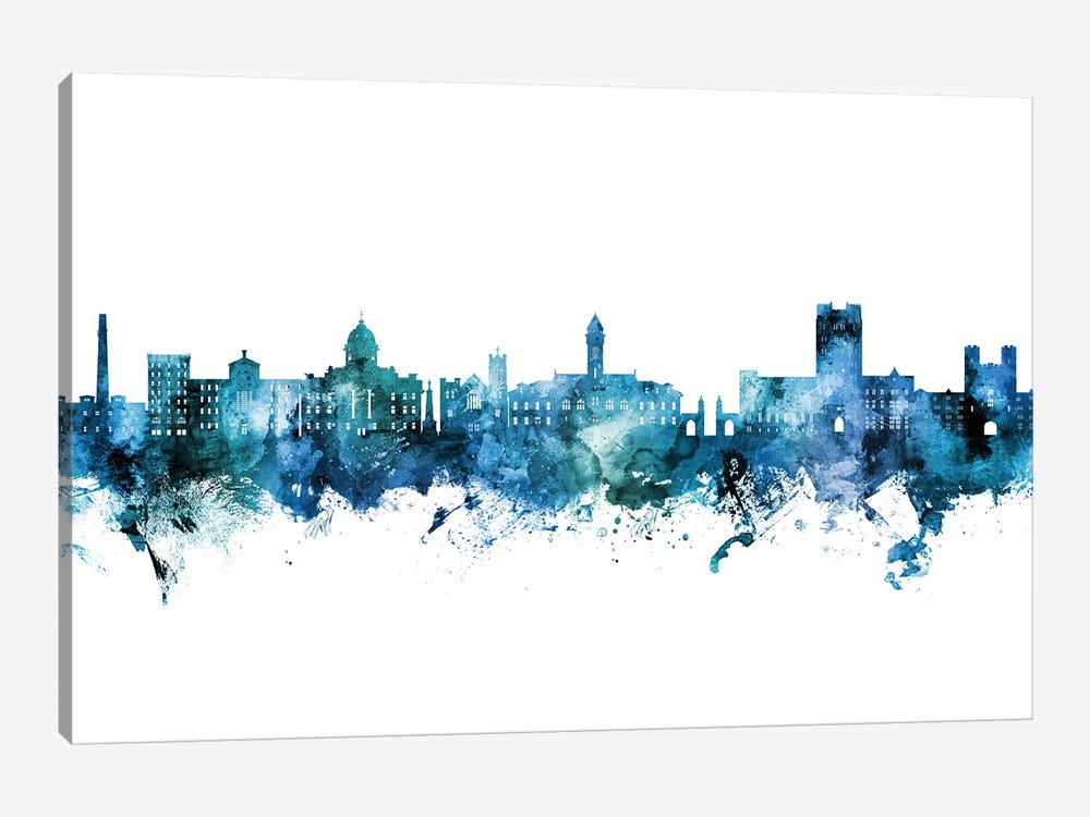 Bloomington Indiana Skyline Blue Teal by Michael Tompsett 1-piece Art Print