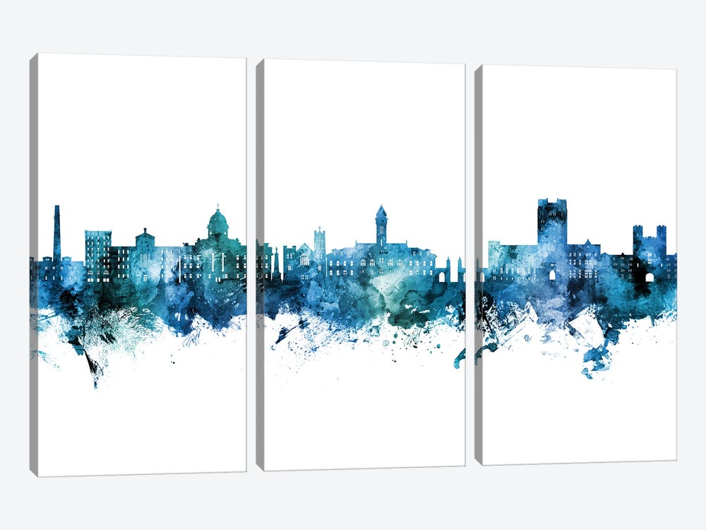 Bloomington Indiana Skyline Blue Teal by Michael Tompsett 3-piece Canvas Print