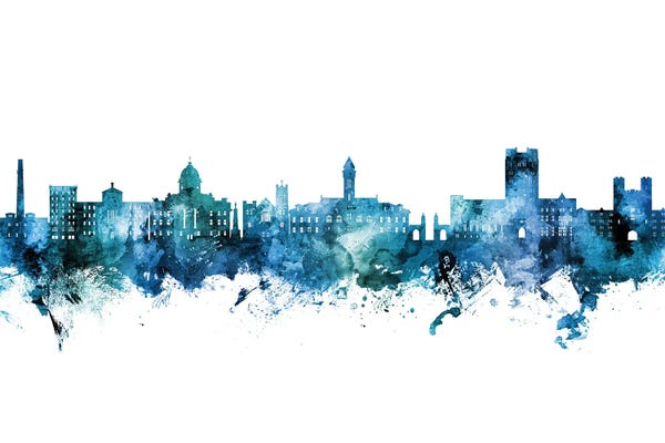 Indiana: Bloomington Indiana Skyline Blue Teal by Michael Tompsett