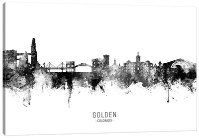 Golden Colorado Skyline Name Black & White Canvas Art Print - Colorado Art