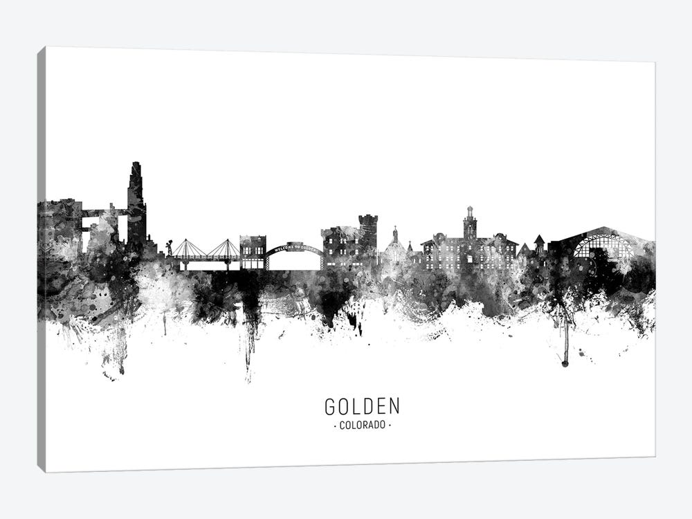 Golden Colorado Skyline Name Black & White by Michael Tompsett 1-piece Canvas Artwork
