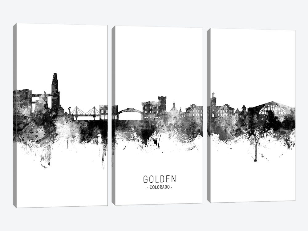 Golden Colorado Skyline Name Black & White by Michael Tompsett 3-piece Canvas Art