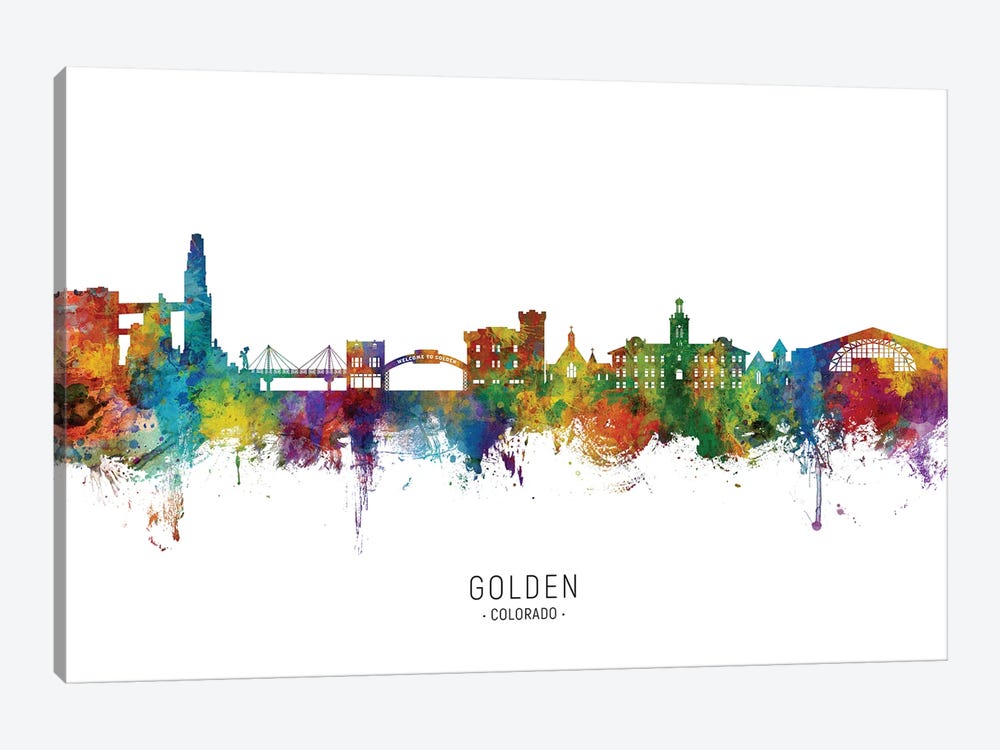Golden Colorado Skyline City Name by Michael Tompsett 1-piece Canvas Art Print