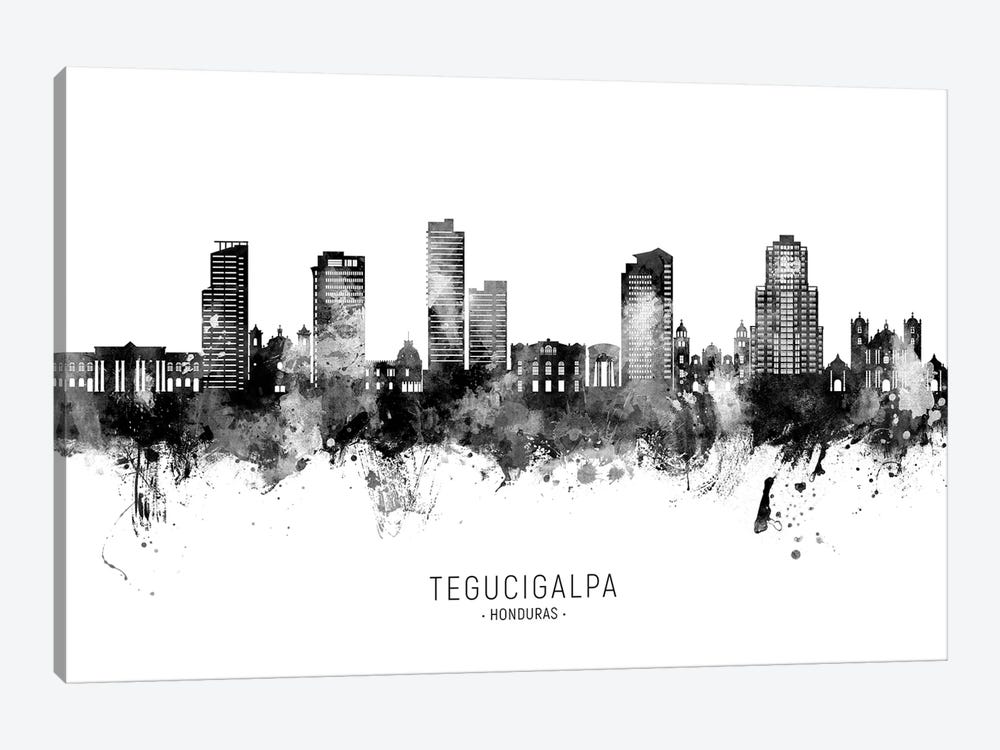Tegucigalpa Honduras Skyline Name Black & White by Michael Tompsett 1-piece Canvas Wall Art