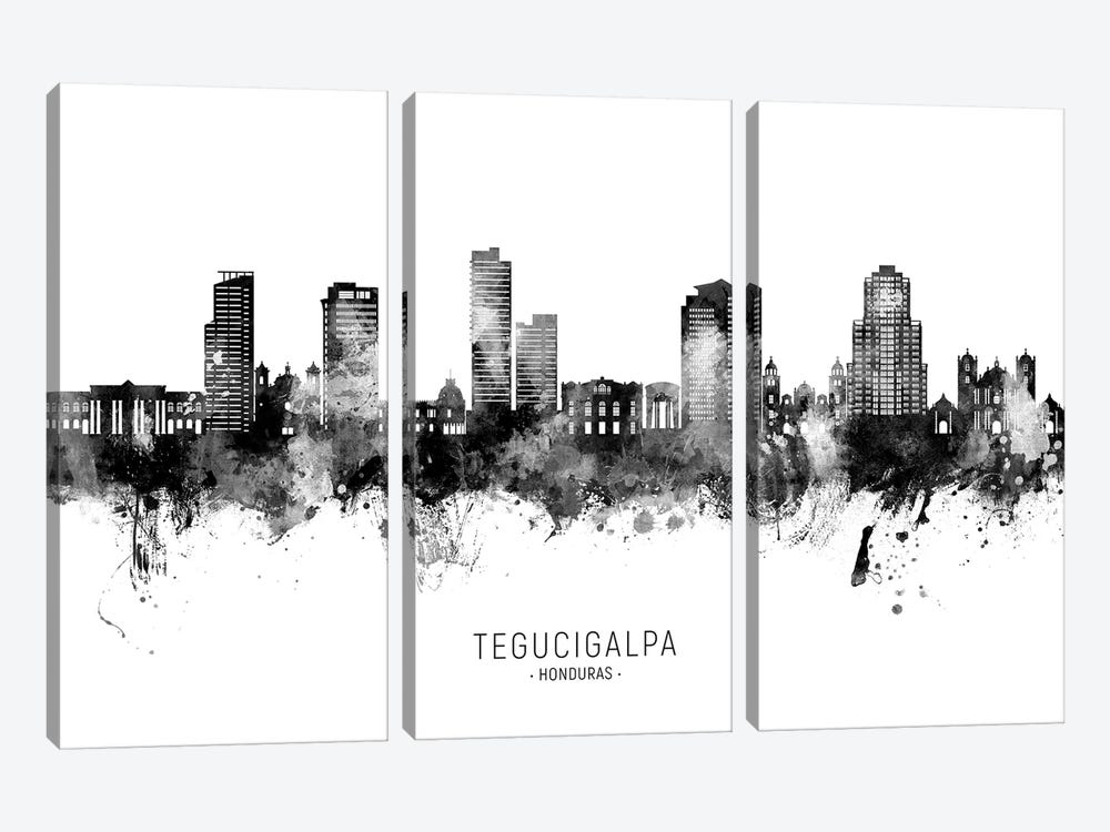 Tegucigalpa Honduras Skyline Name Black & White by Michael Tompsett 3-piece Canvas Art