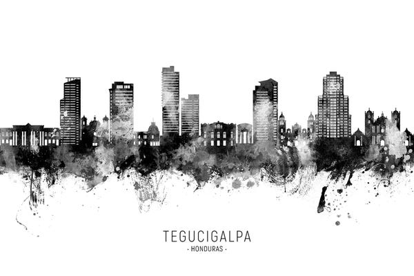 Central America: Tegucigalpa Honduras Skyline Name Black & White by Michael Tompsett