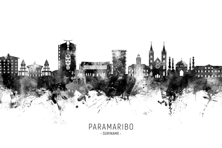Paramaribo Suriname Skyline Name Black & White by Michael Tompsett wall art