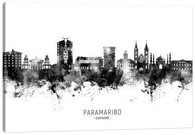 Paramaribo Suriname Skyline Name Black & White Canvas Art Print