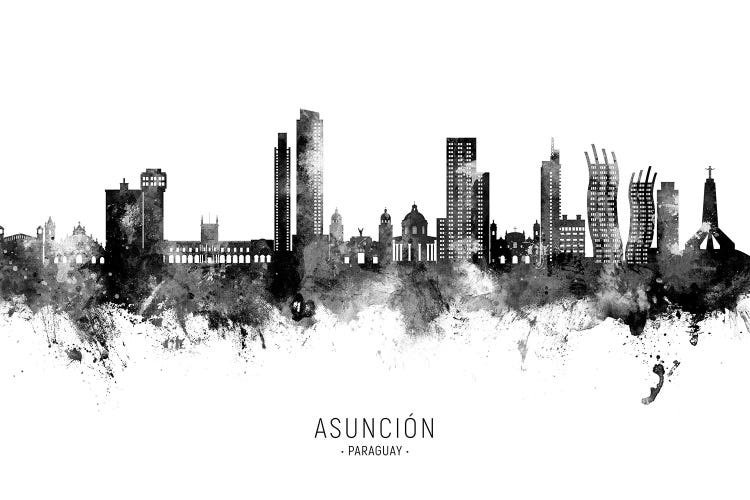 Asuncion Paraguay Skyline Name Black & White by Michael Tompsett wall art
